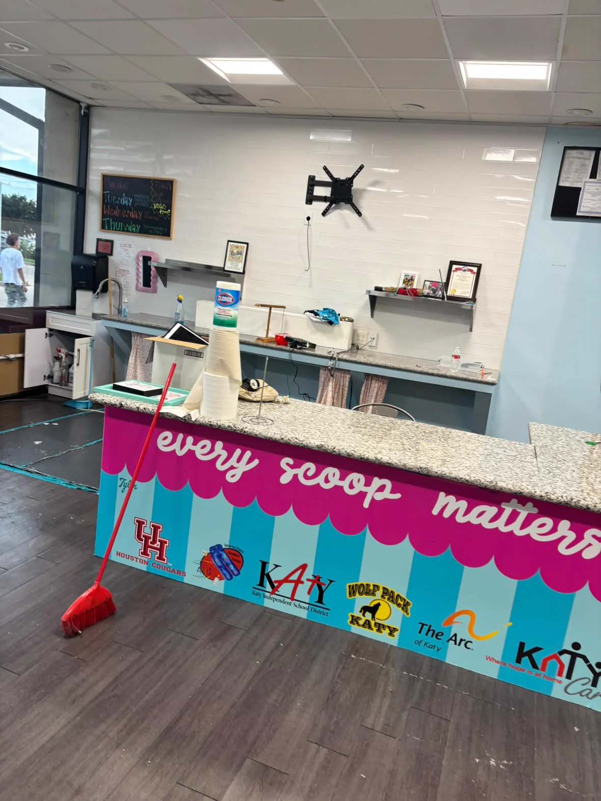 Commercial shop counter and floor during the cleanout