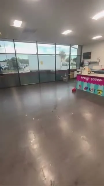 Frame from Rasaan's video showing cleared shop floor after cleanout